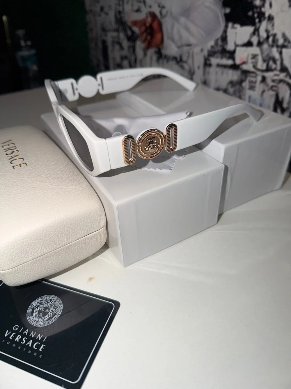 Versace White Cat-Eye Sunglasses with Gold Medusa Detail